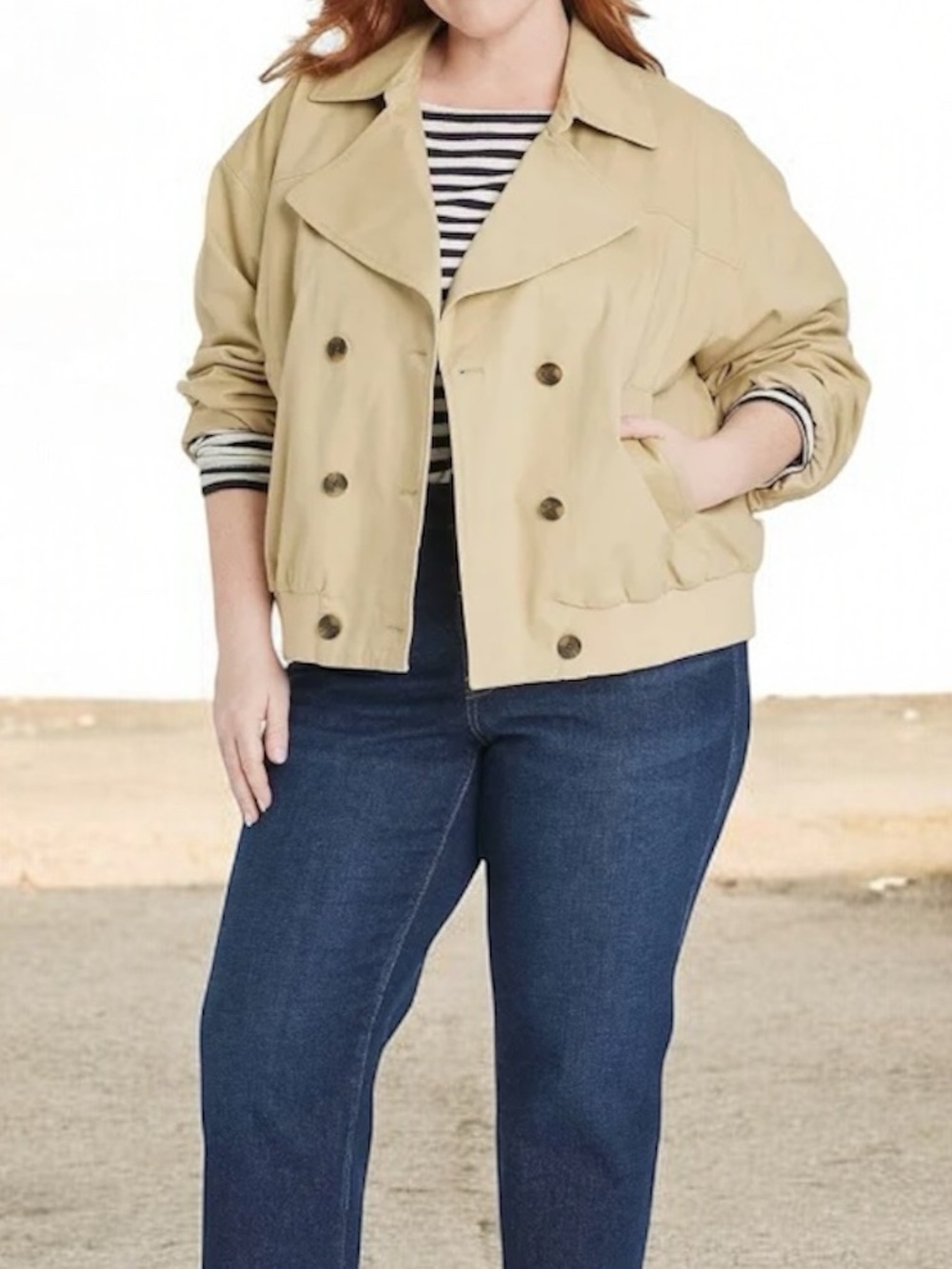 Universal Thread Cropped Trench Coat - Tan Twill - Double Breasted size 2X NWT